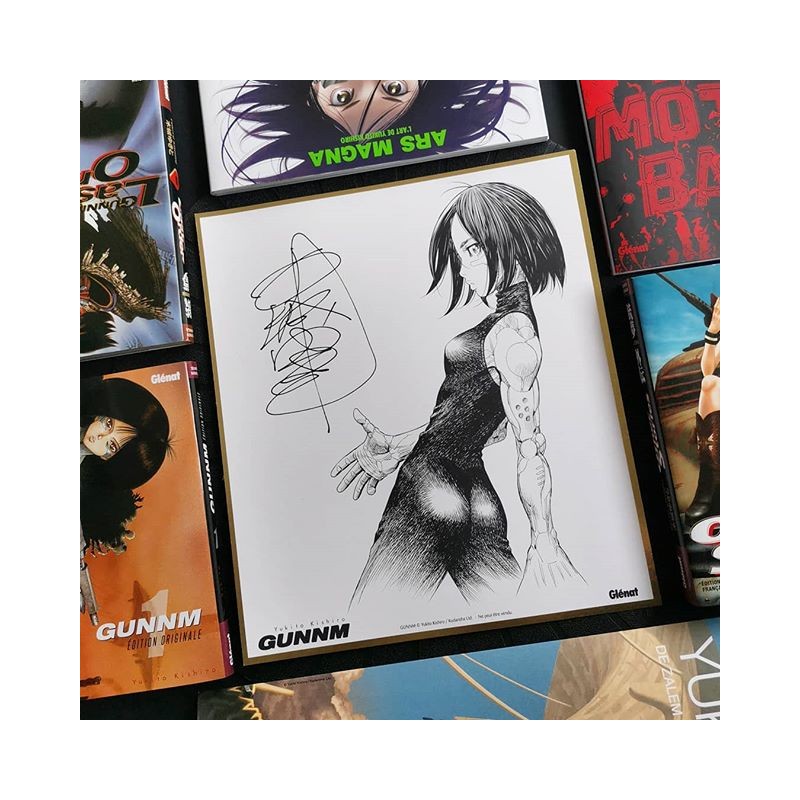 Shikishi exclusif d'Alita / Gunnm autographe signé par l'auteur Yukito Kishiro lors du salon de BD d'angoulème 2020